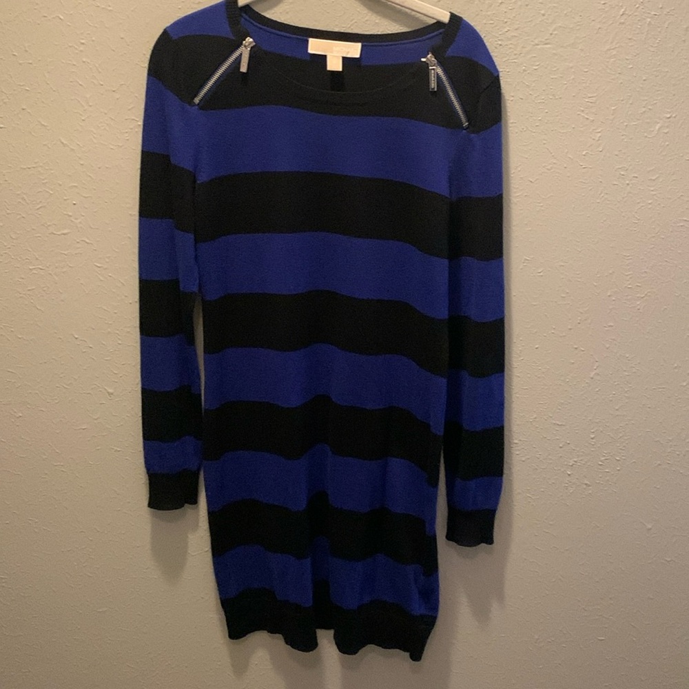 Michael Kors Contemporary Sweater Dress Blue Black Stripe Women’s Medium 8 10